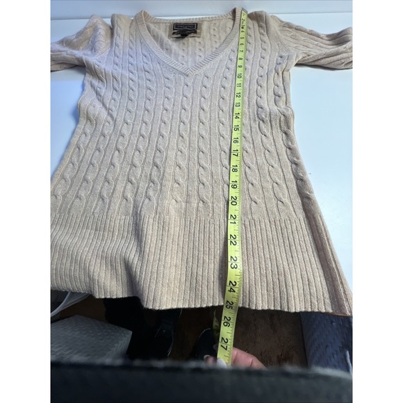 Abercrombie Ezra Fitch Y2K Finest Cashmere Sweater Tan Sz S V Neck Cable Knit - Picture 6 of 7